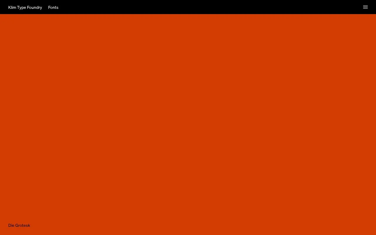 Screenshot of the Klim Type Foundry homepage