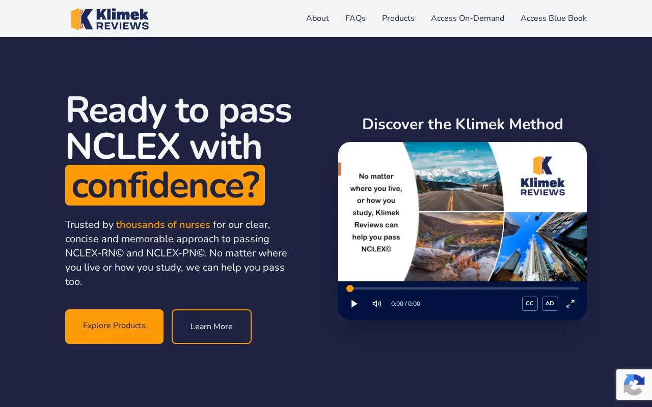 Screenshot of the Klimek Reviews homepage