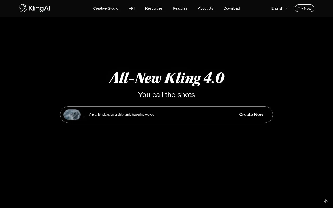 Screenshot of the Kling AI homepage