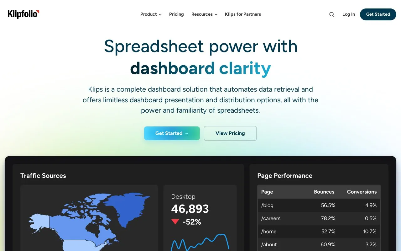 Screenshot of the Klipfolio Klips homepage