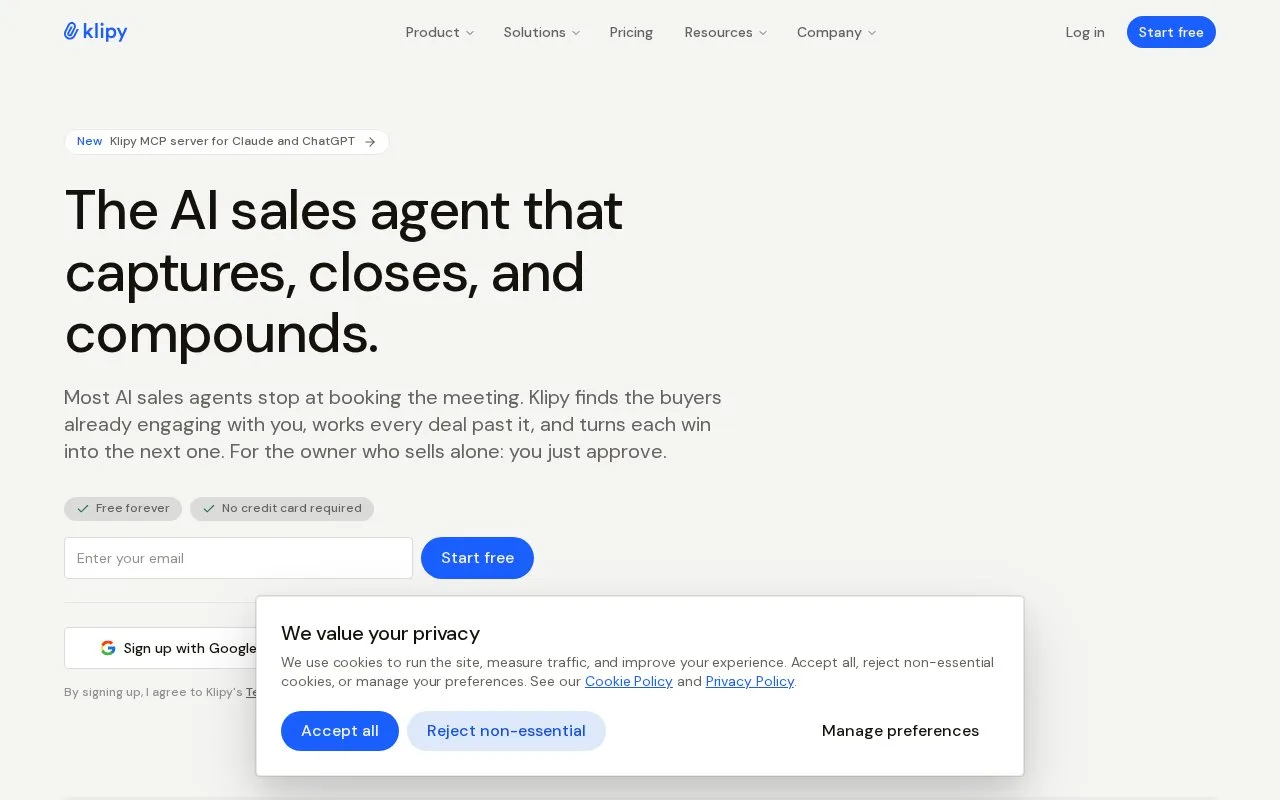 Screenshot of the Klipy homepage