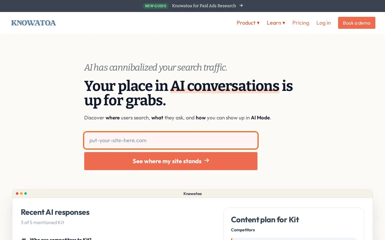 Screenshot of the Knowatoa homepage