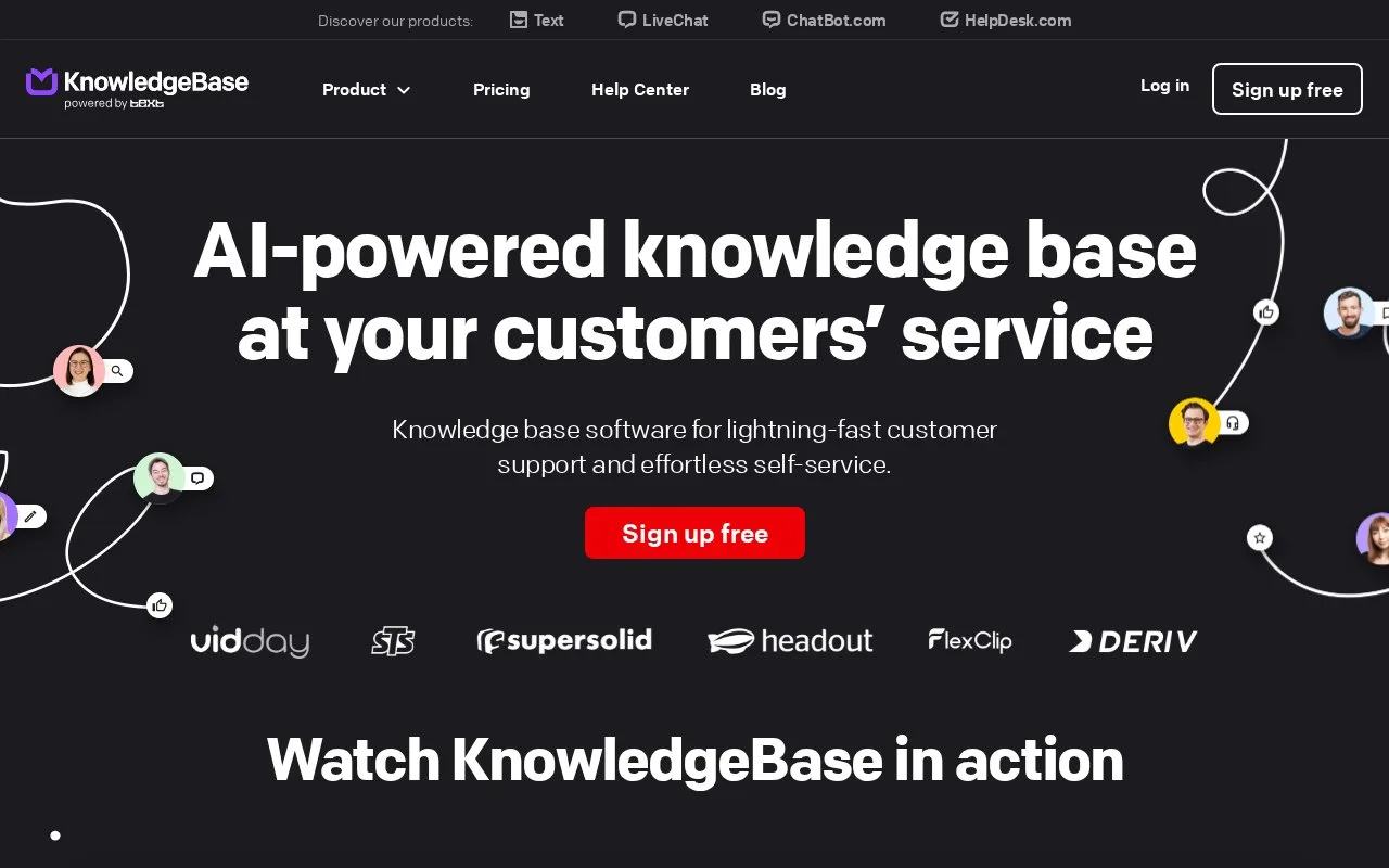 Screenshot of the KnowledgeBase homepage