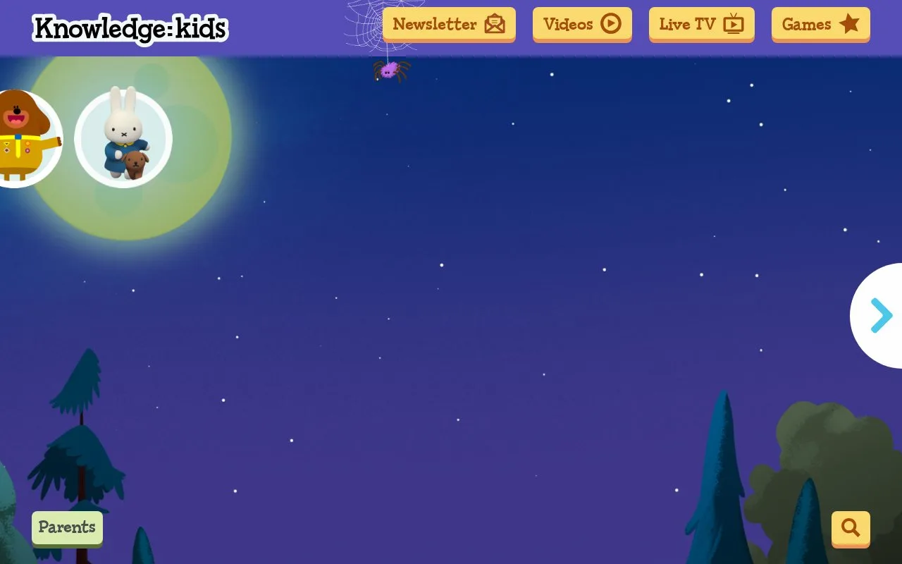 Screenshot of the Knowledge Kids homepage