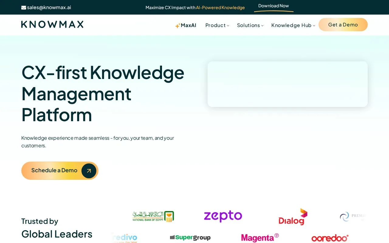 Screenshot of the Knowmax Knowledge Base homepage