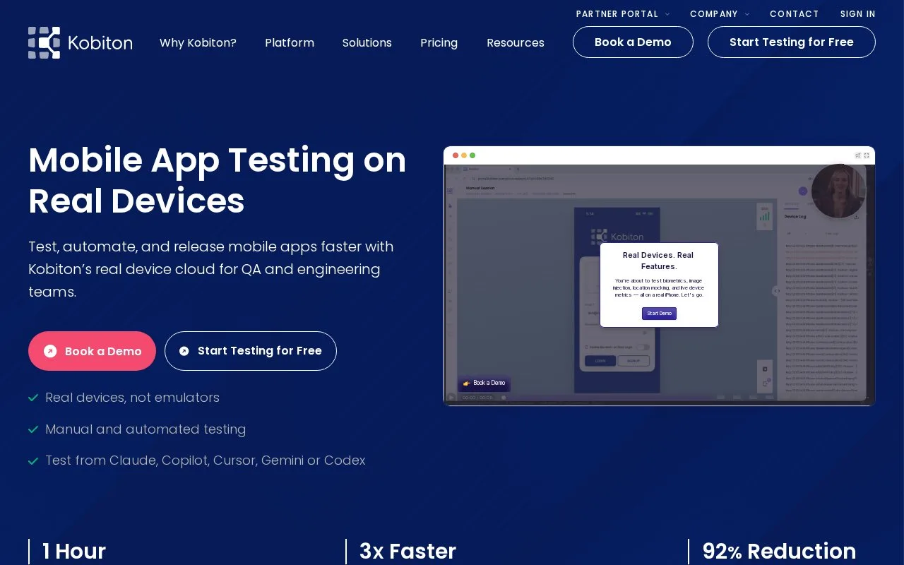 Screenshot of the Kobiton homepage