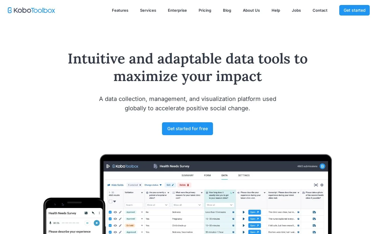 Screenshot of the KoboToolbox homepage