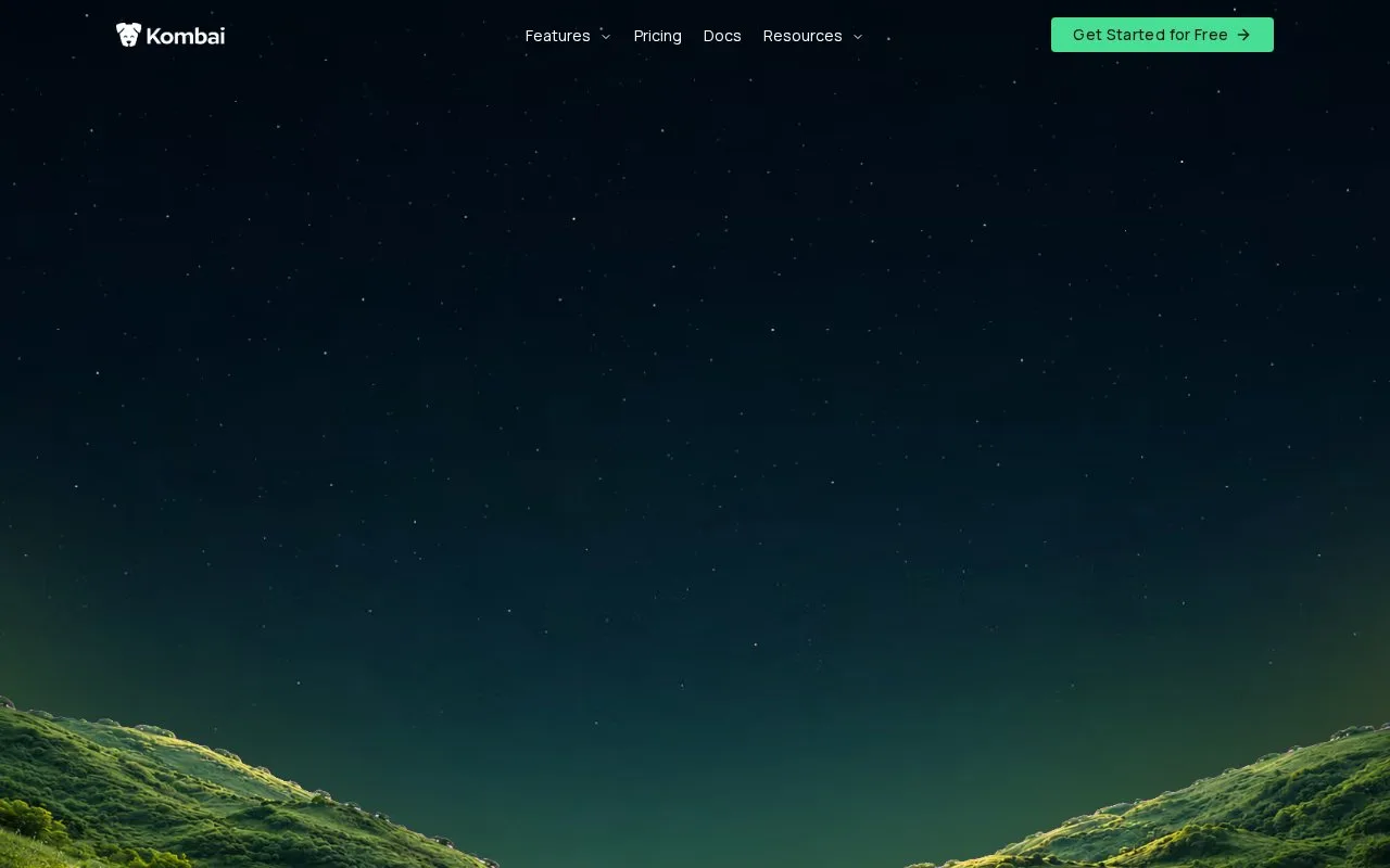 Screenshot of the Kombai homepage