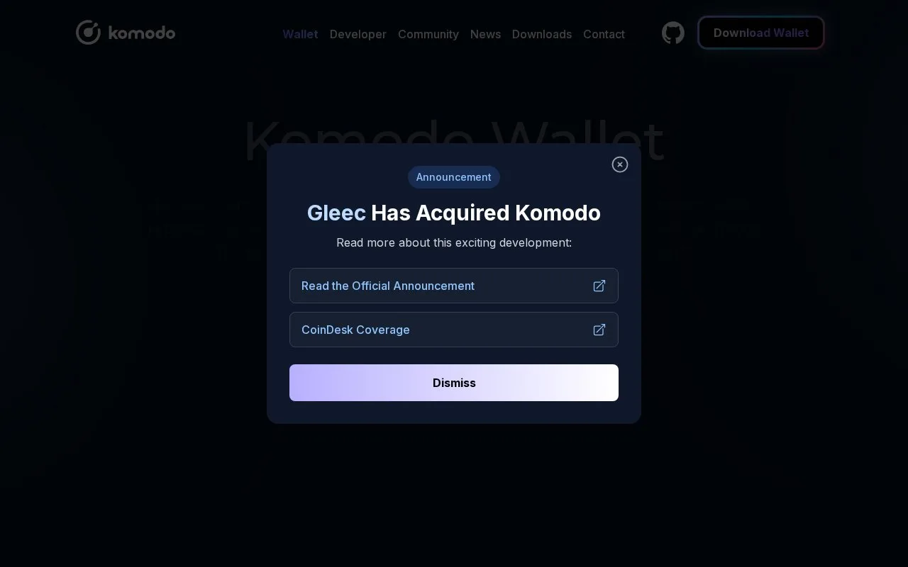 Screenshot of the Komodo Wallet homepage