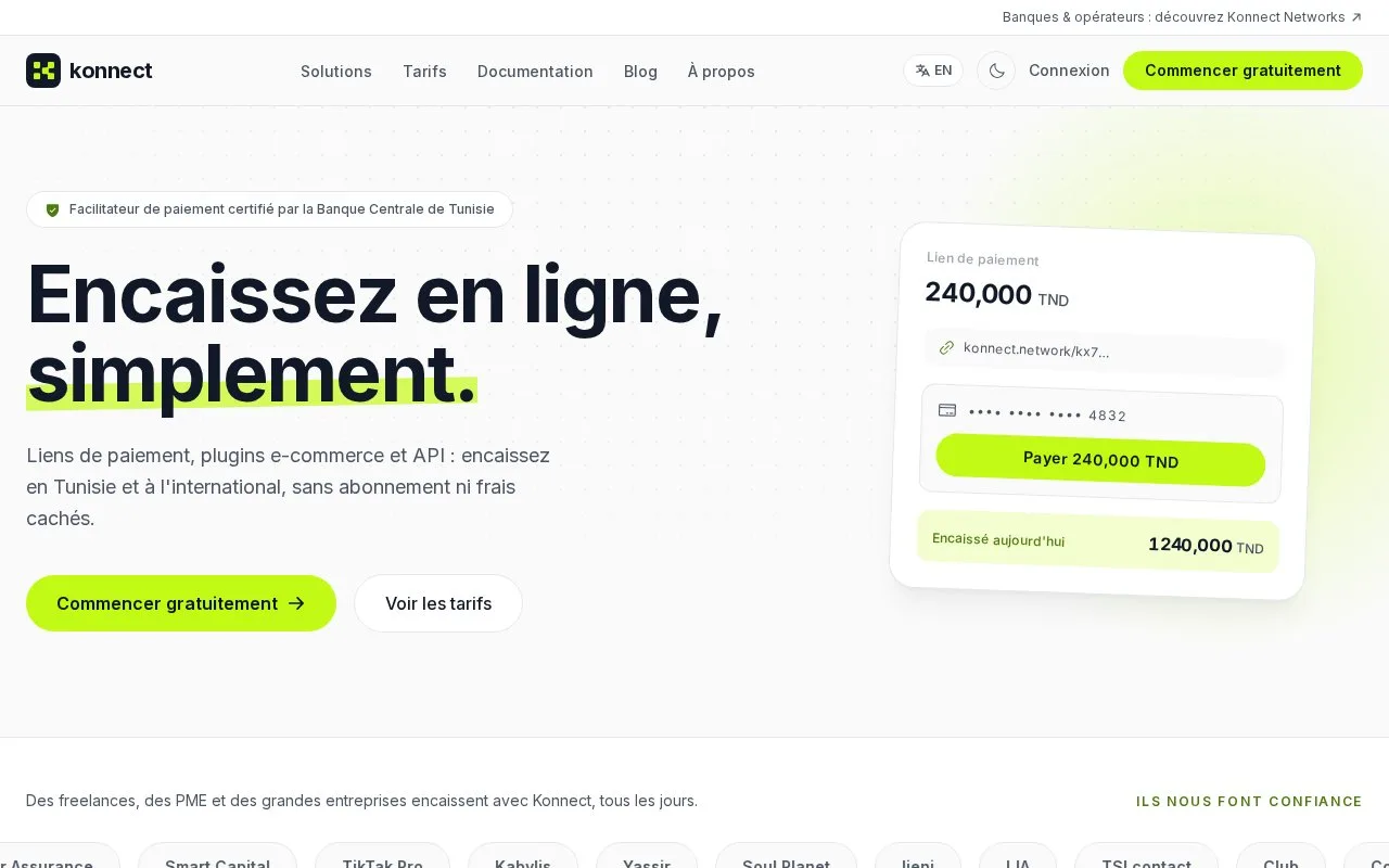 Screenshot of the Konnect homepage