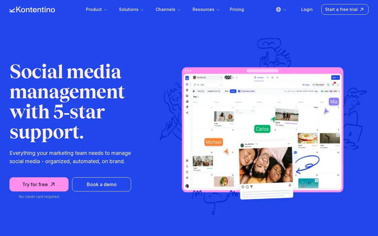 Screenshot of the Kontentino homepage