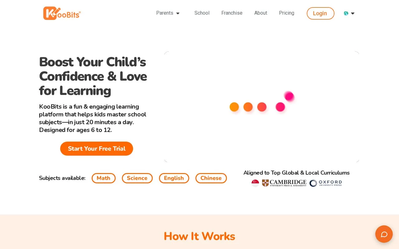 Screenshot of the KooBits homepage