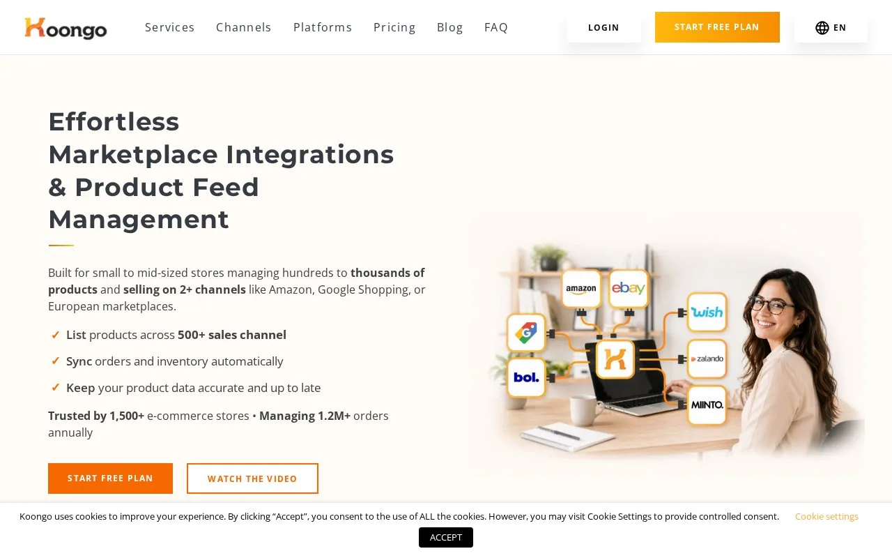 Screenshot of the Koongo homepage