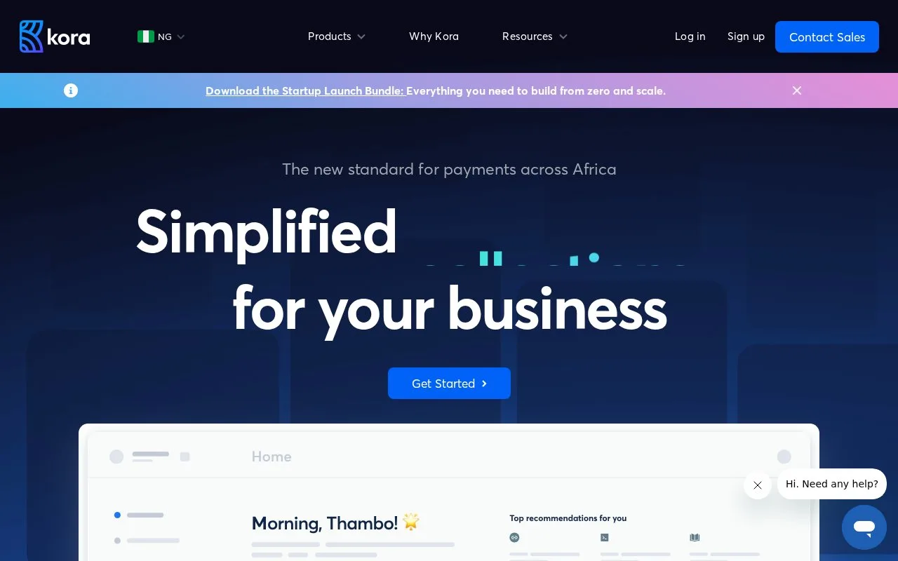 Screenshot of the Kora homepage