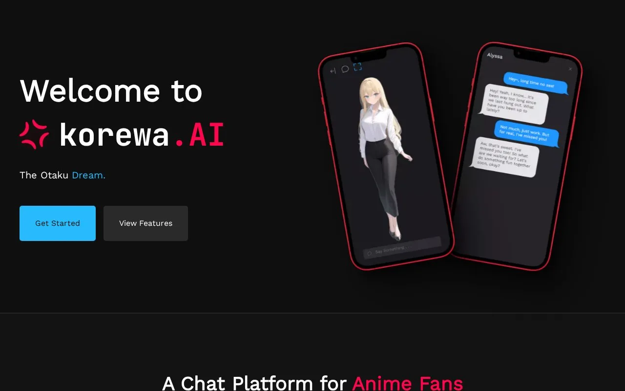 Screenshot of the korewa.AI homepage