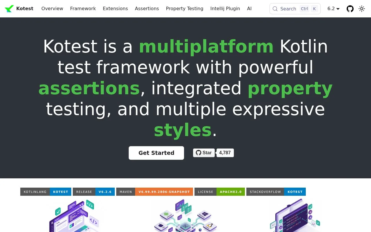 Screenshot of the Kotest homepage