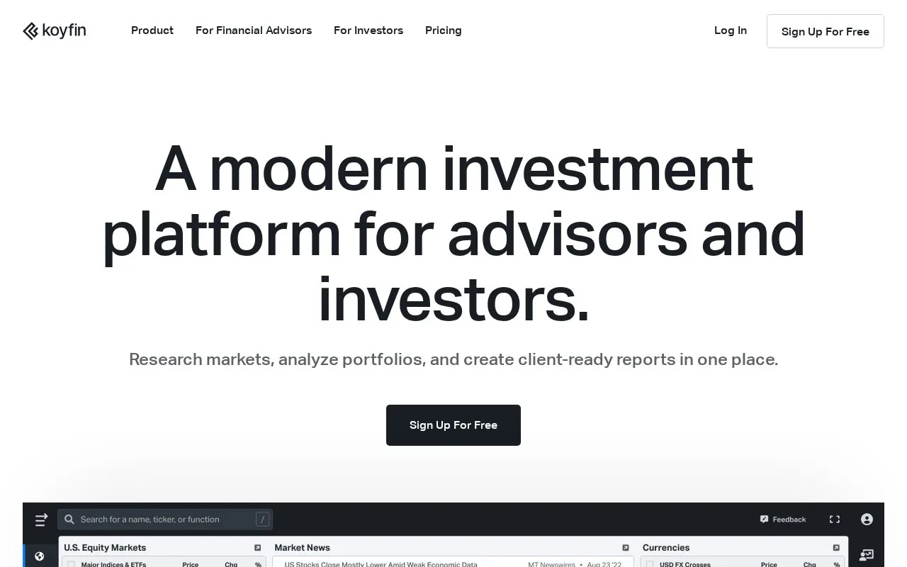 Screenshot of the Koyfin homepage