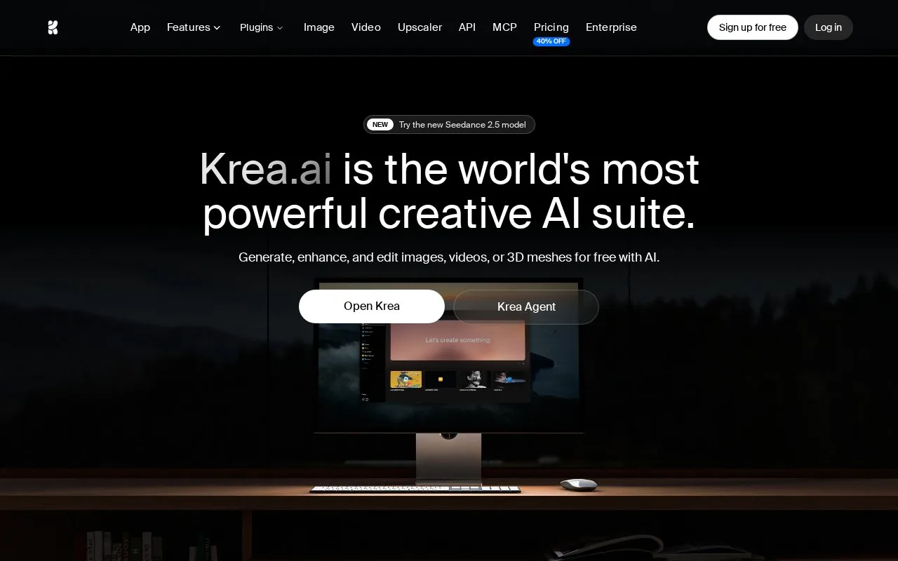 Screenshot of the Krea homepage