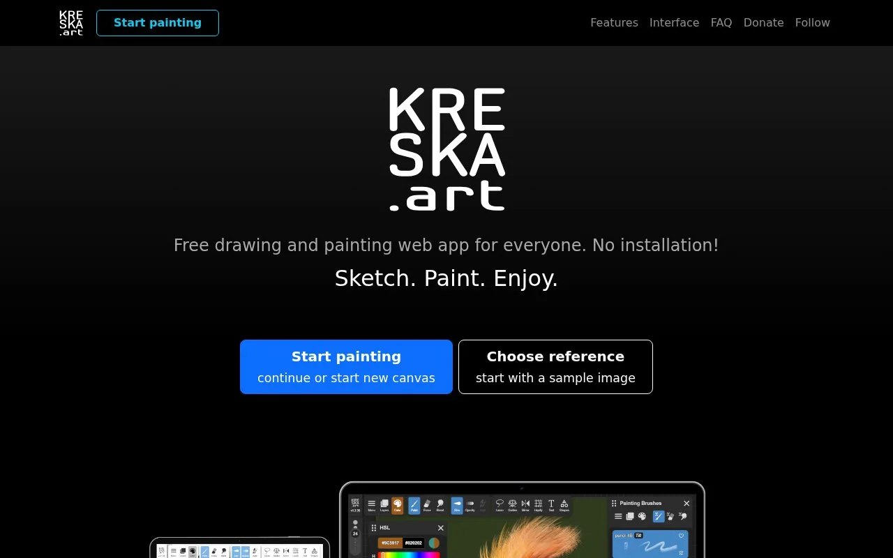Screenshot of the KRESKA.art homepage