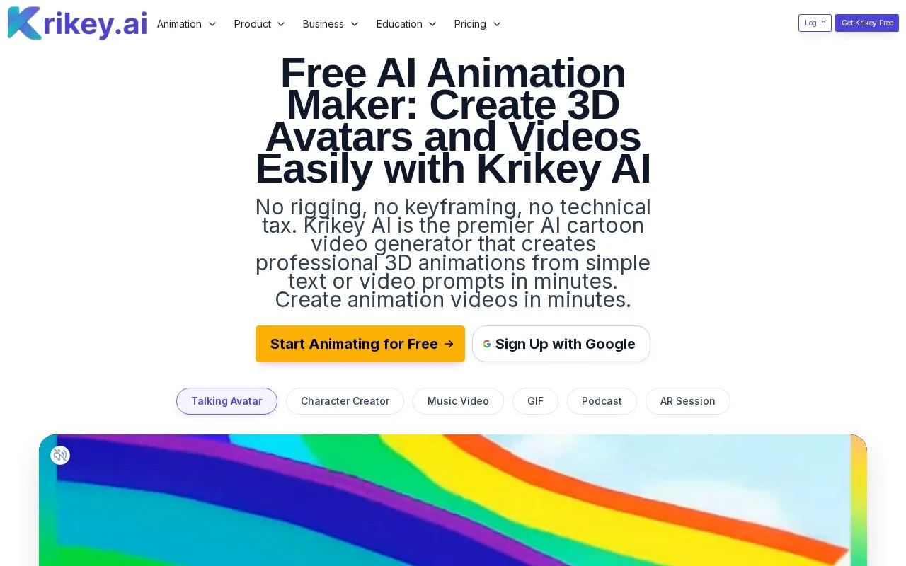 Screenshot of the Krikey AI homepage