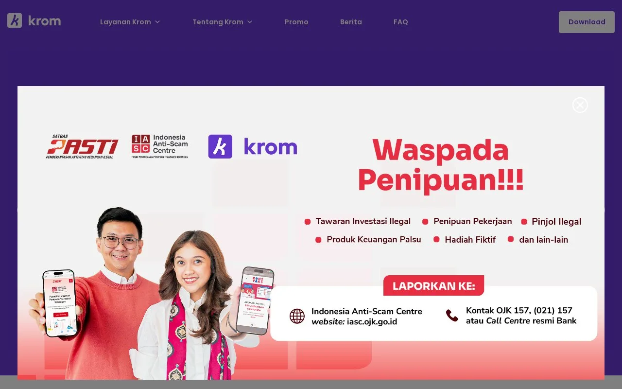 Screenshot of the Krom Bank homepage