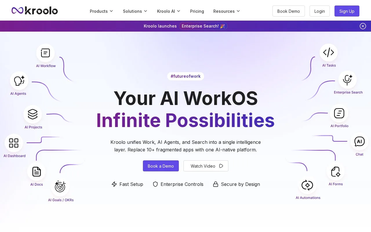 Screenshot of the Kroolo homepage
