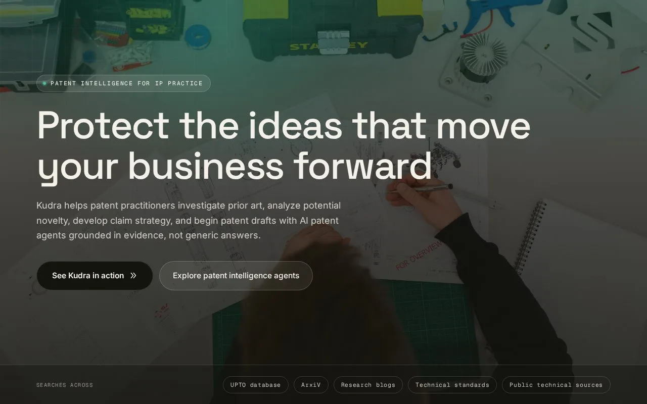 Screenshot of the Kudra homepage