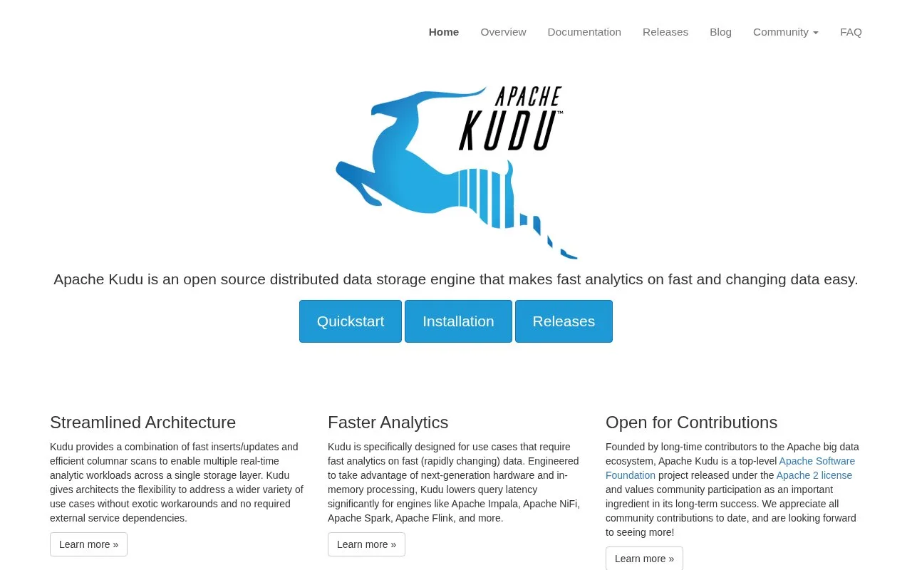Screenshot of the Apache Kudu homepage