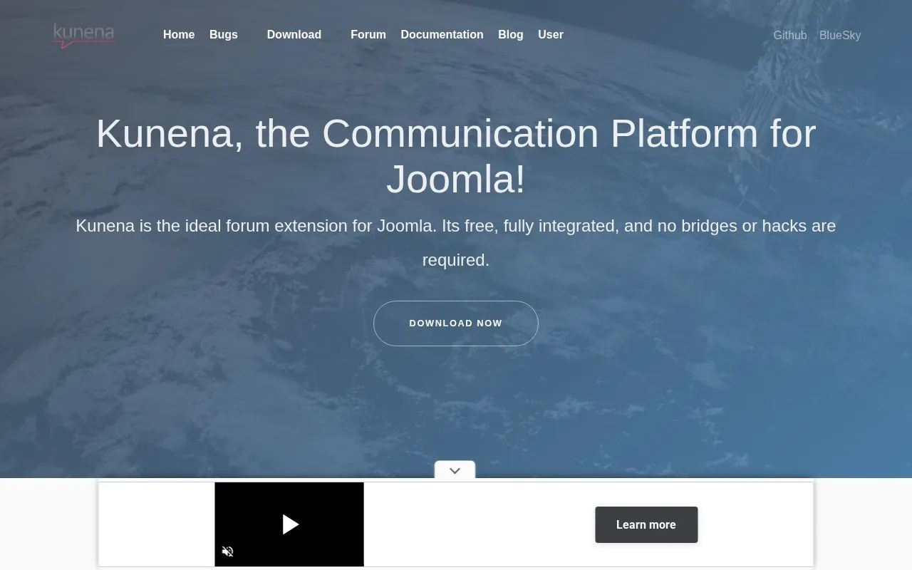 Screenshot of the Kunena homepage