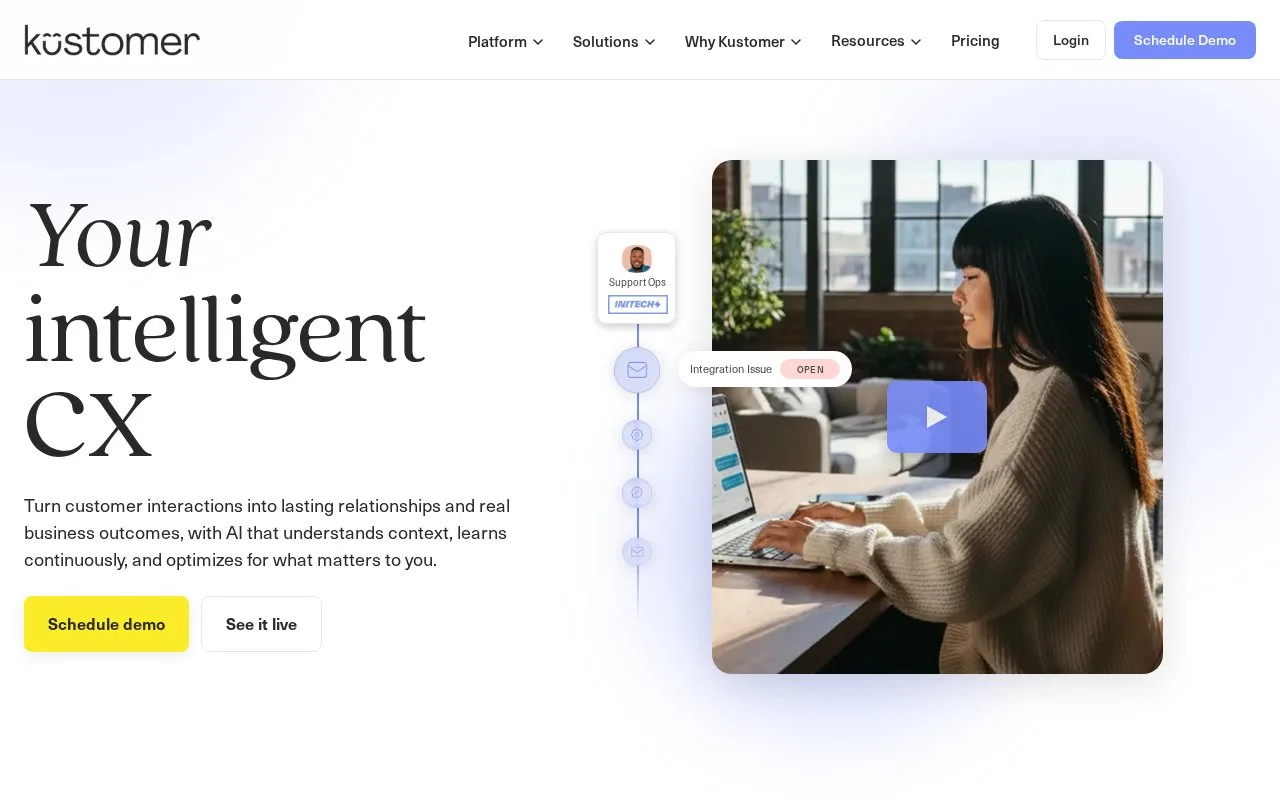 Screenshot of the Kustomer homepage
