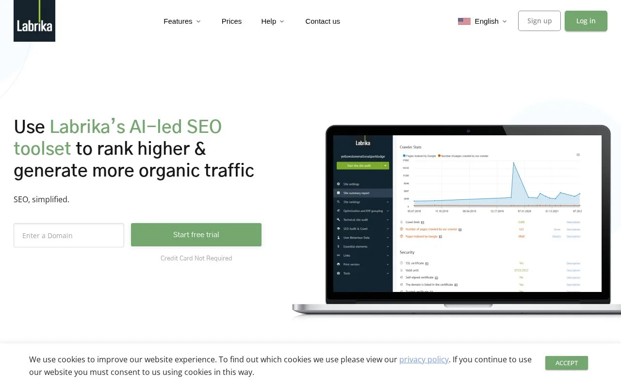 Screenshot of the Labrika homepage