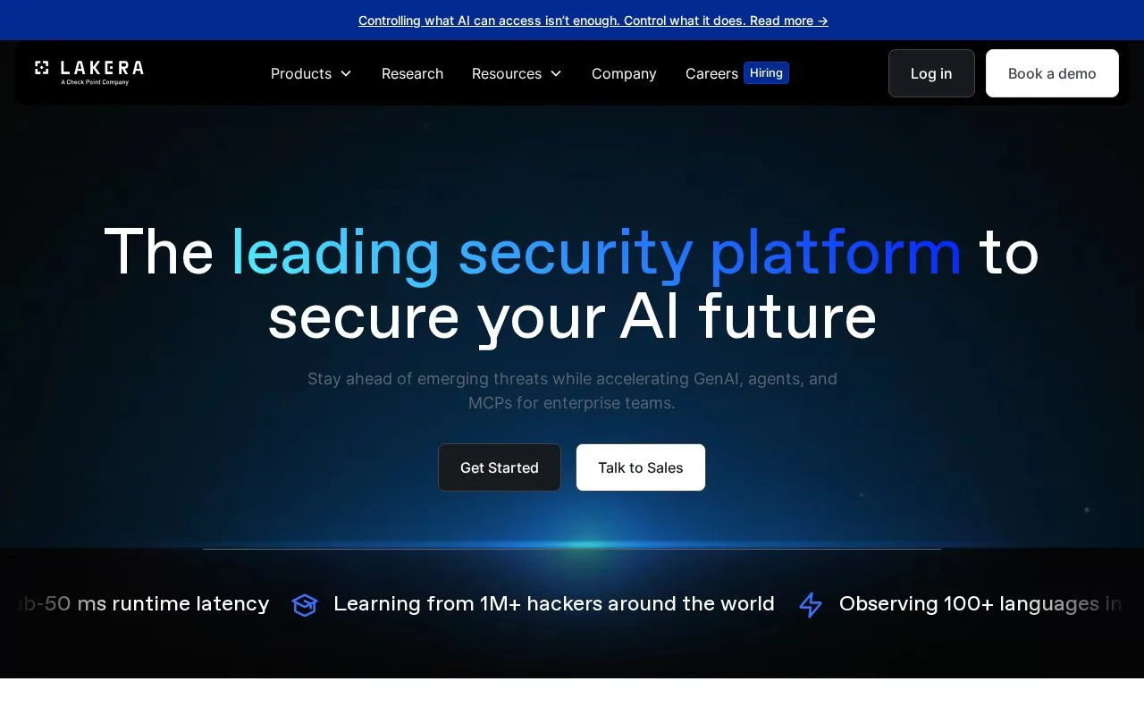 Screenshot of the Lakera homepage