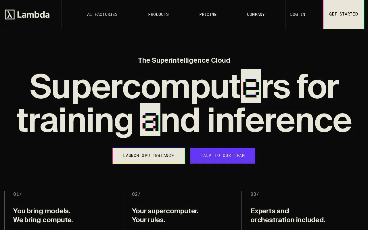 Screenshot of the Lambda homepage