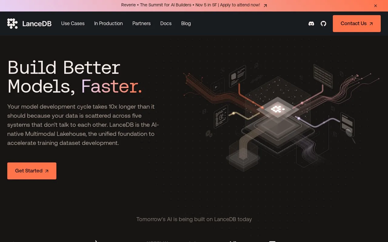 Screenshot of the LanceDB homepage