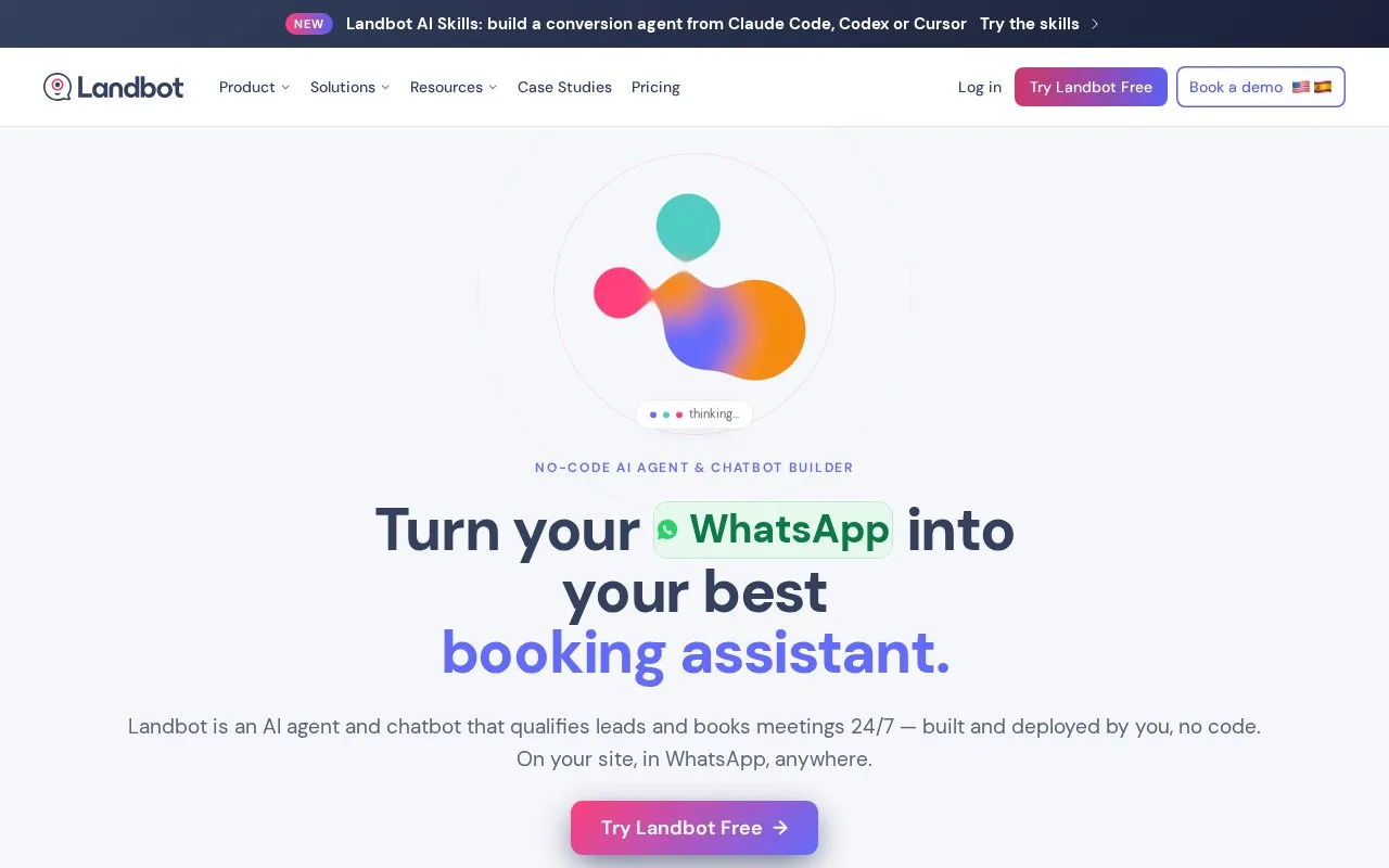 Screenshot of the Landbot homepage