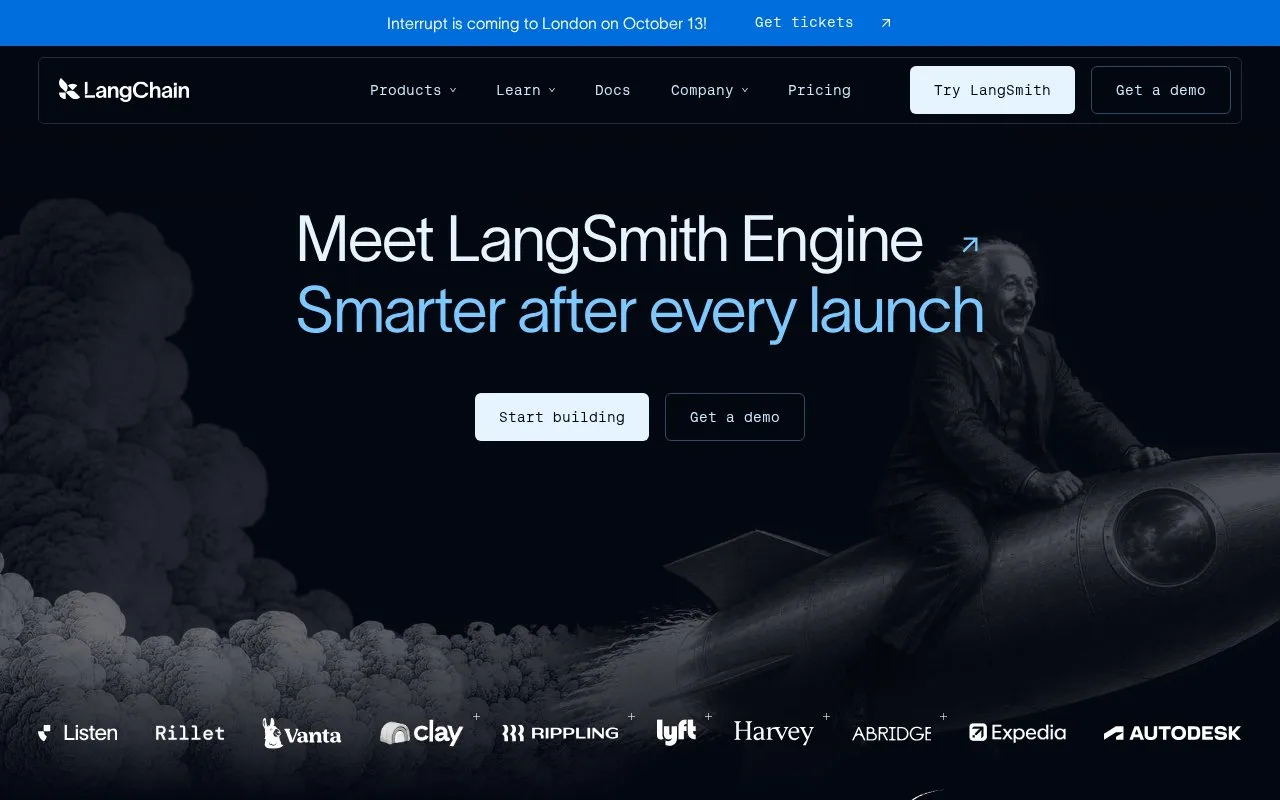 Screenshot of the LangChain homepage
