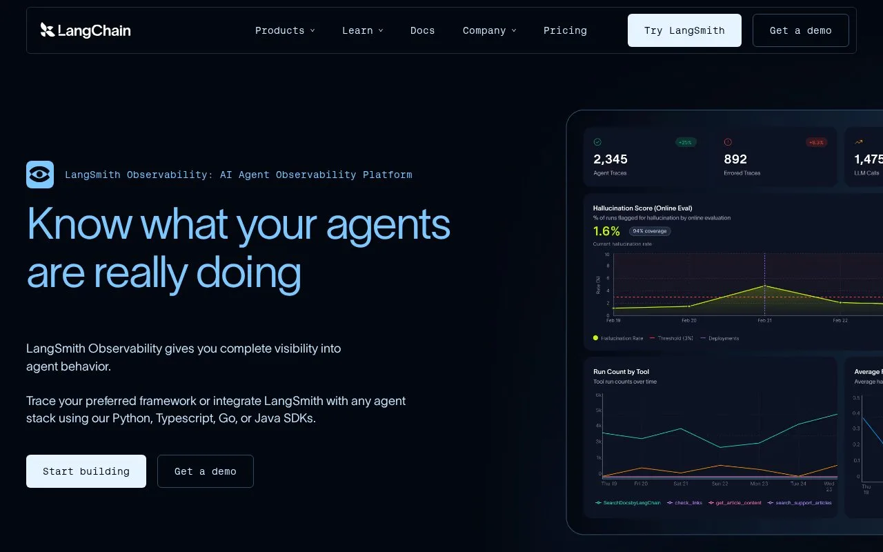 Screenshot of the LangSmith homepage