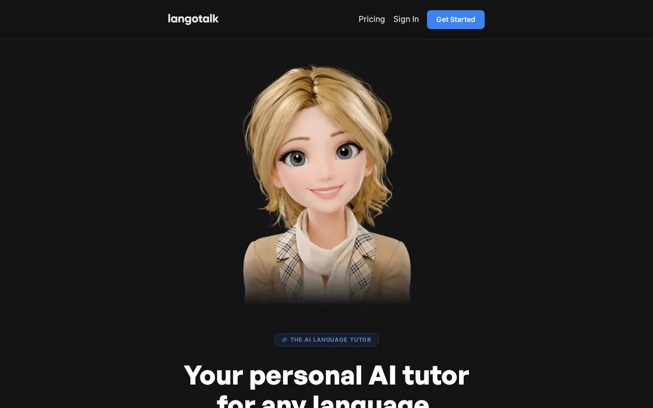 Screenshot of the Langotalk homepage
