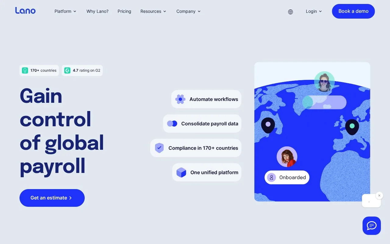 Screenshot of the Lano homepage