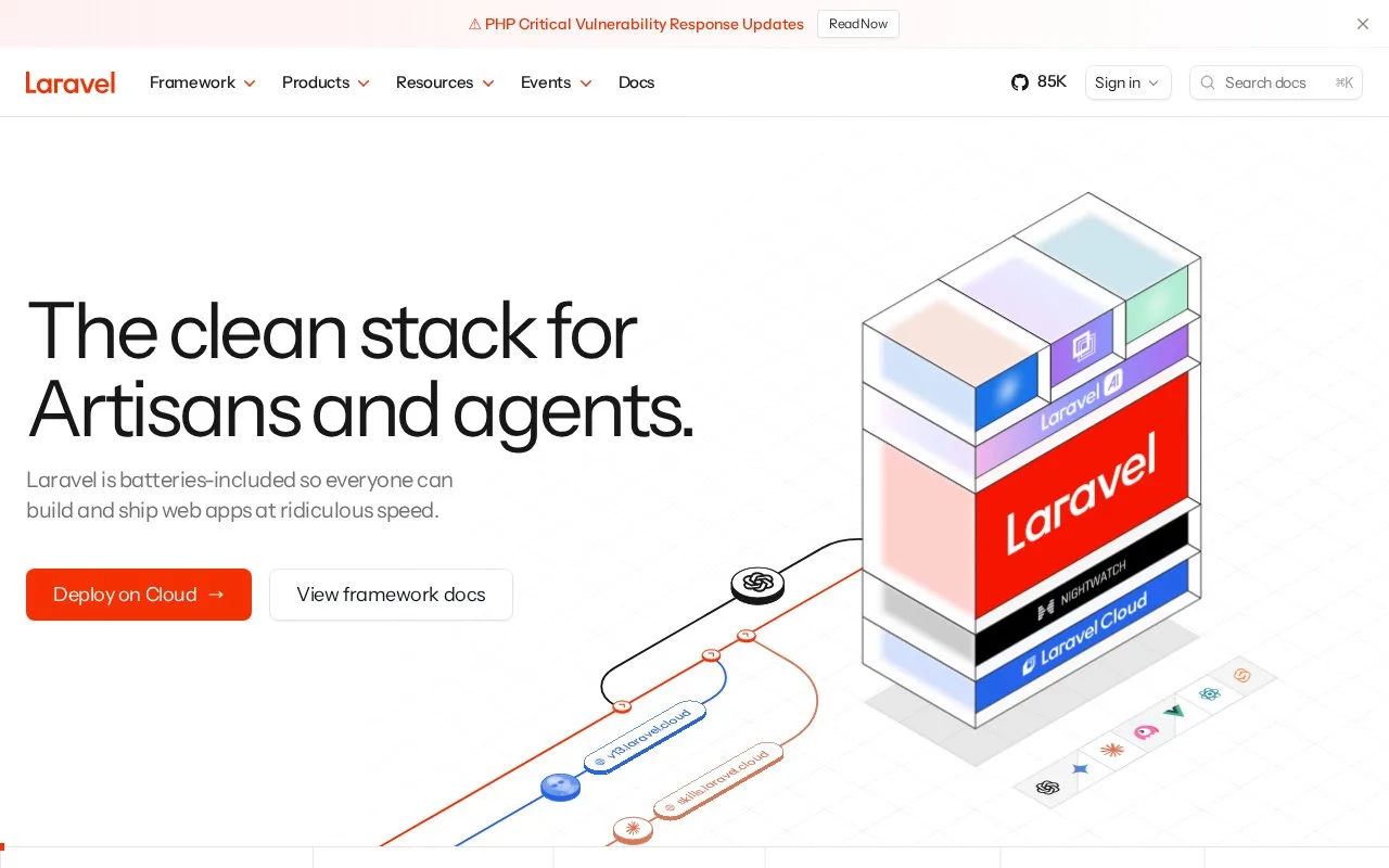 Screenshot of the Laravel homepage