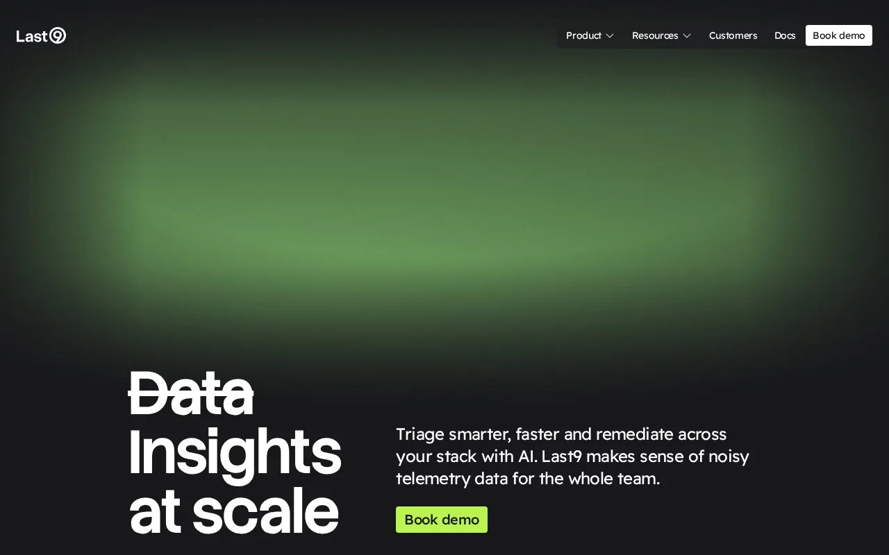 Screenshot of the Last9 homepage