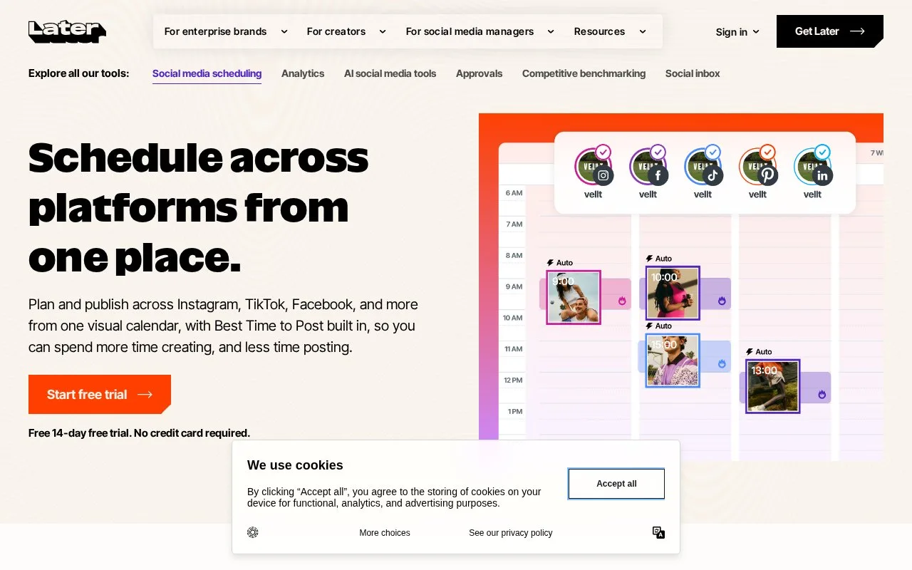 Screenshot of the Later homepage