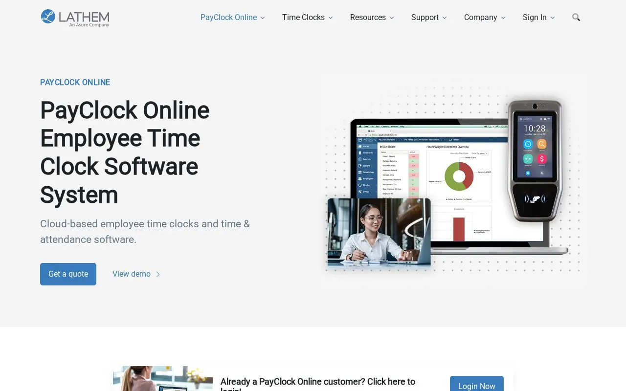 Screenshot of the PayClock Online homepage