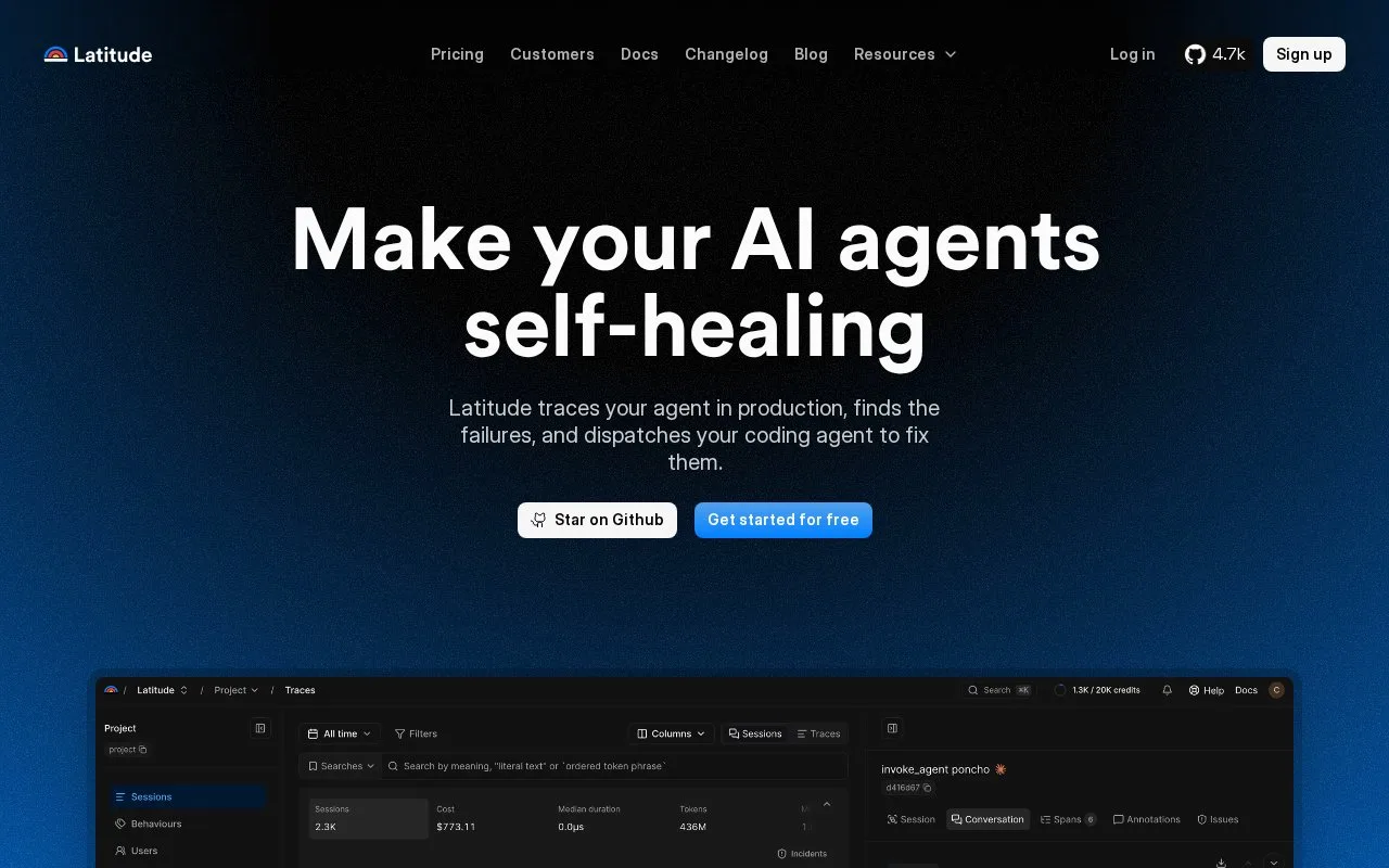 Screenshot of the Latitude homepage