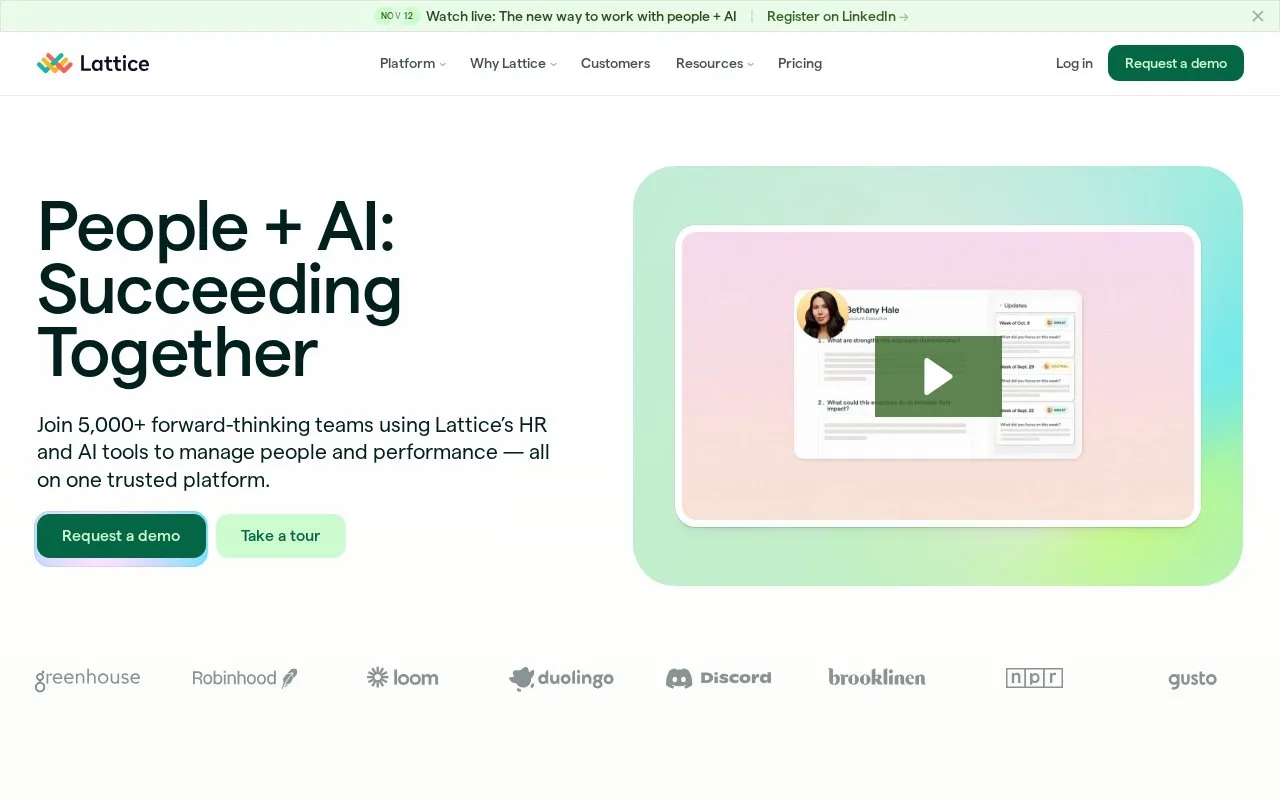 Screenshot of the Lattice homepage
