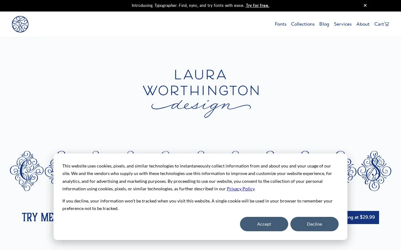 Screenshot of the Laura Worthington Design homepage