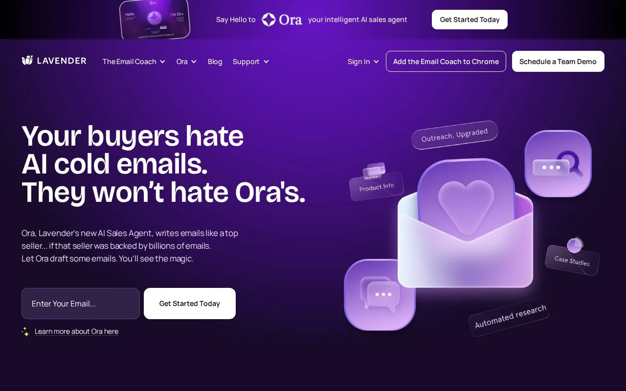 Screenshot of the Lavender homepage
