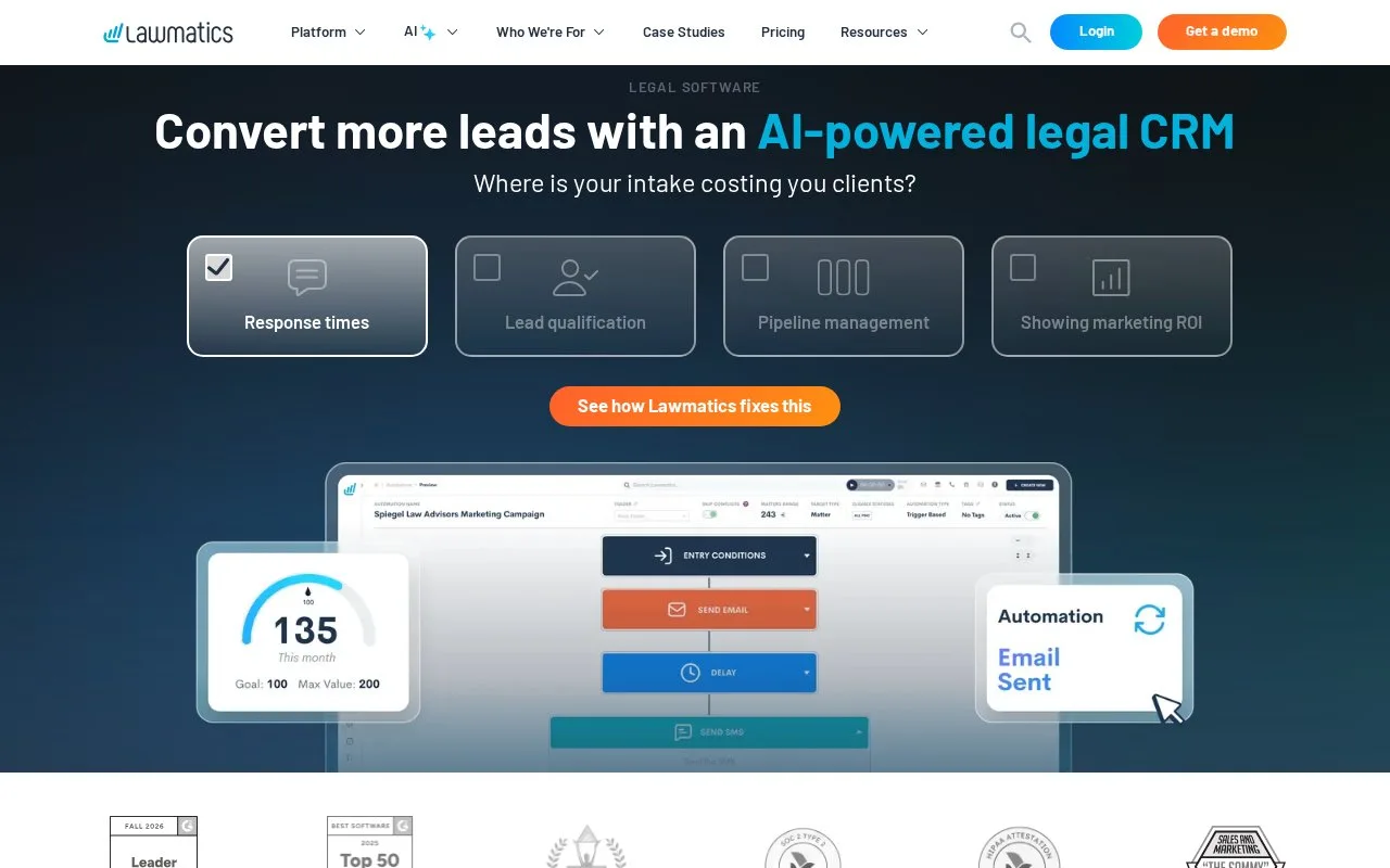 Screenshot of the Lawmatics homepage