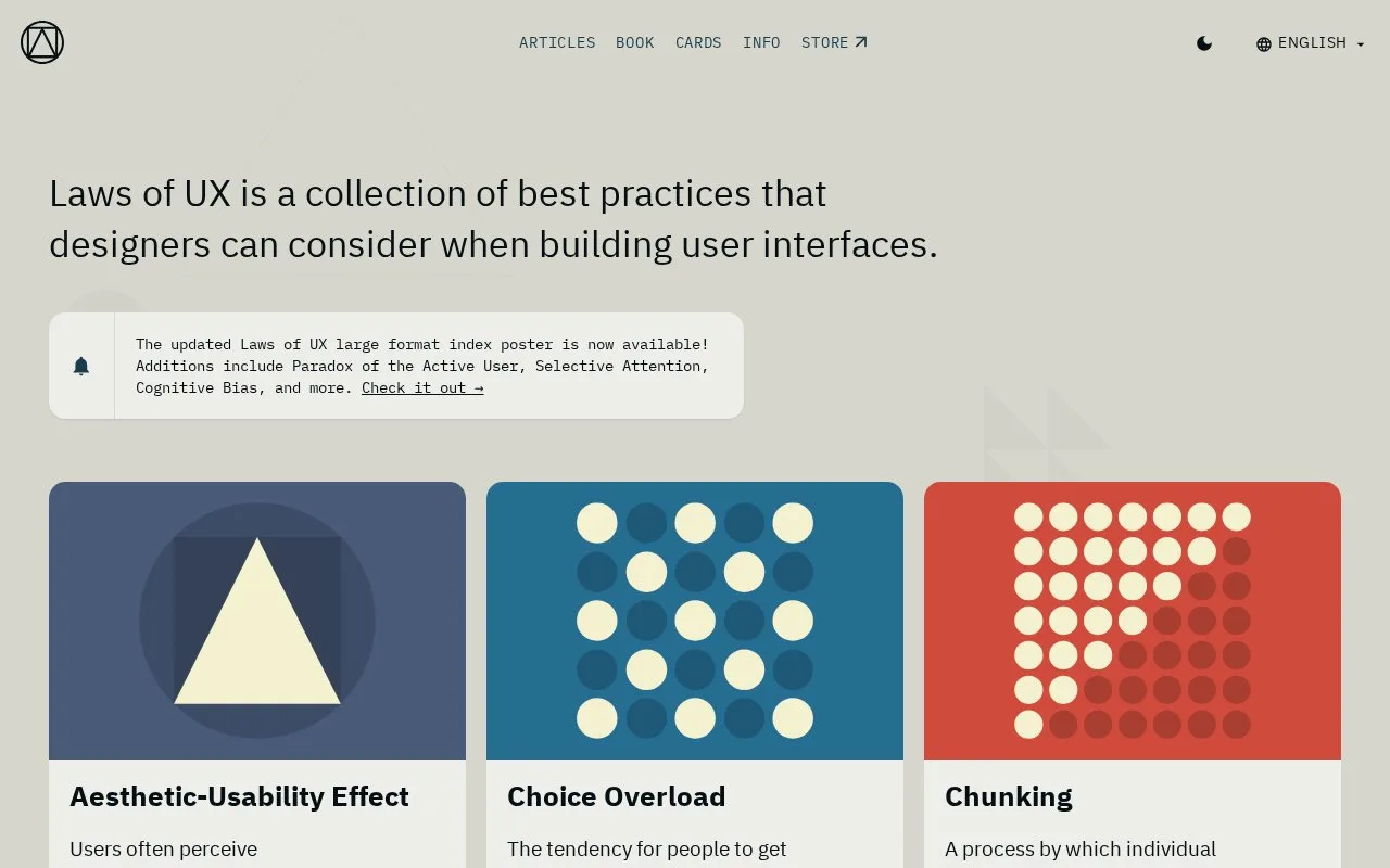 Screenshot of the Laws of UX homepage