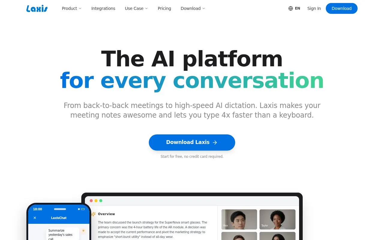 Screenshot of the Laxis homepage